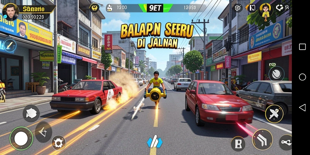 Gameplay balapan seru dalam 9ET dengan mobil cepat dan grafik menakjubkan.