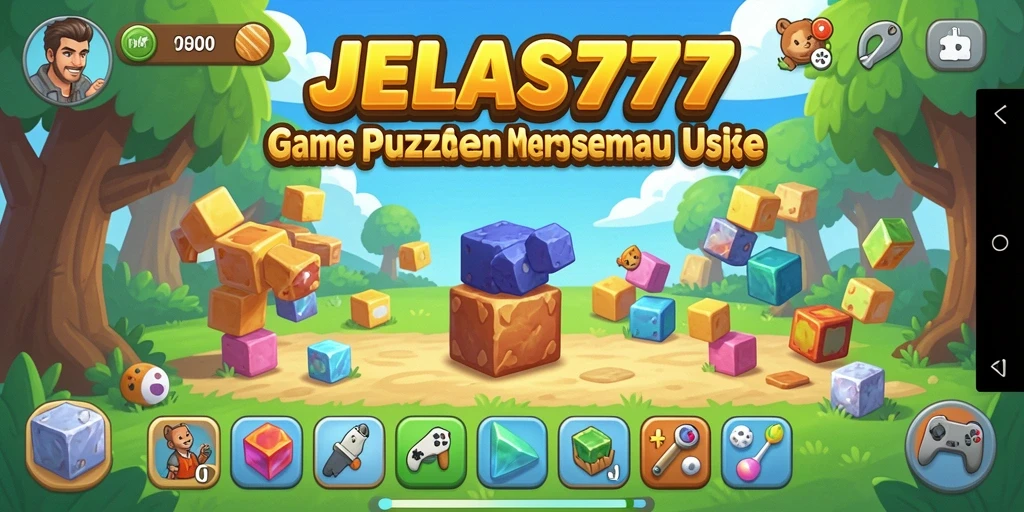 Screenshot utama JELAS777 menampilkan gameplay Puzzle yang penuh warna.