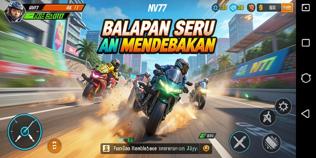 Tampilan gameplay NV77 yang penuh aksi balapan seru.